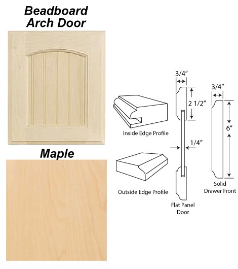 Beadboard cabinet door with arched top in Cherry wood